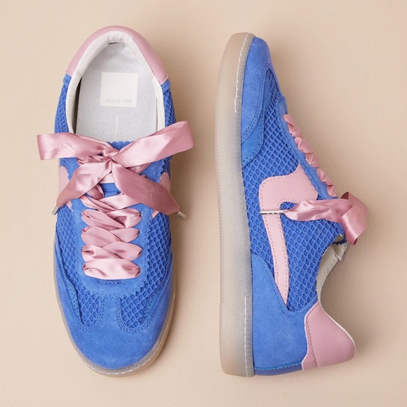 Dolce Vita Blue and Pink Satin-Lace Sneakers